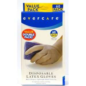  Evercare Disposable Latex Gloves, One Size Fits All, 60 