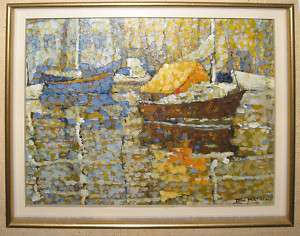 Tom Mathews Impressionist Boats Harbor Listed Canadian  