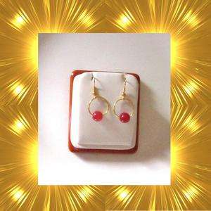 gold plated 15mm hoop earring with genuine jade gemstone bead red 