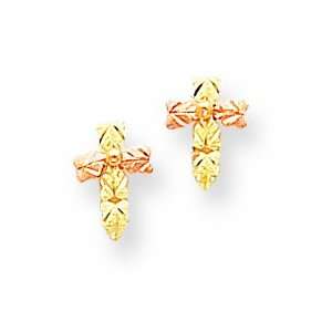    10k Tri Color Black Hills Gold Cross Post Earrings: Jewelry
