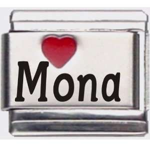  Mona Red Heart Laser Name Italian Charm Link Jewelry