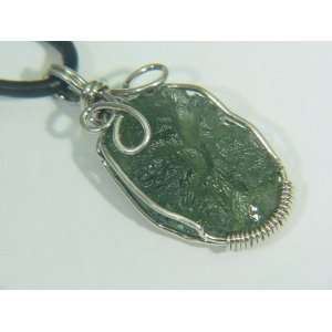   Silver wire wrapped moldavite pendant necklace 