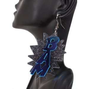   Blue Bam 3 Inch Drop Earrings Basketball Mob Wives Poparazzi Jewelry