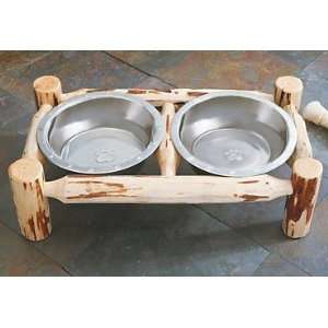    Unfinished Hand Peeled Rustic Dog Feeder Patio, Lawn & Garden