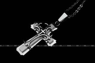 STAINLESS STEEL MENS CROSS PENDANT CHAIN NECKLACE 3D54  