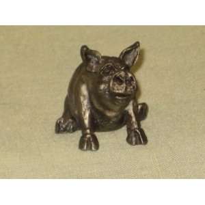  Heavy Miniature Pewter PIG 1 1/2 x 2 Inch Figurine (signed 