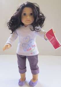 MY American Girl JUST LIKE YOU DOLL BLACK HAIR GREEN EYES JLY OUTFIT 