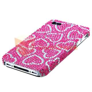 Pink w/ White Heart Bling Case+PRIVACY FILM for Sprint Verizon AT&T 