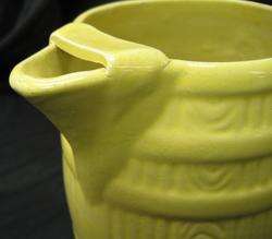 yellow ware barrel pitcher hand applied handle &ice lip  