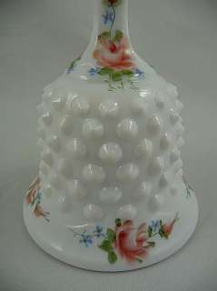 Fenton 1974 Milk Glass Hobnail Bell Hand Painted Roses  
