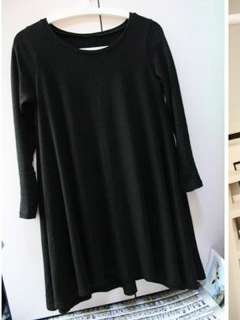 Korean Style Fashionable Casual Loose Pure Color Cotton Dress  
