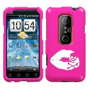  HTC EVO 3D WHITE LIPS SKULL ON A PINK HARD CASE COVER 