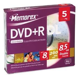 Dual Layer DVD+R Disc, 5/Pack. Memorex (05835) Double Layer Recordable 