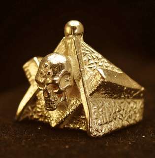 24kt Gold plated free mason MASONIC RING Skull jewelry  