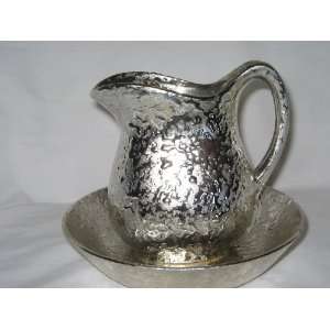  McCoy Pottery Weeping Bright Silver Small Pitcher & Bowl 