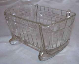 VINTAGE INDIANA CLEAR GLASS BABY CRADLE CANDLE DISH  