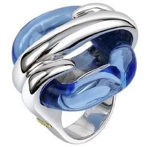  Masini Blue Square Murano Glass & Sterling Silver Ring USA 