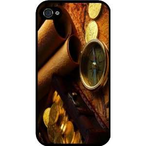  Gold Coins Pirate Map Design Black Hard Case Cover for Apple iPhone 