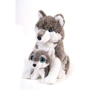   11 Gray Wolf With Baby Plush Stuffed Animal Toy: Toys & Games