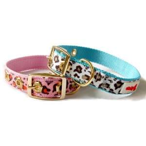 Designer Dog Pet Collar Leopard Nylon Pink/Blue 10 14  