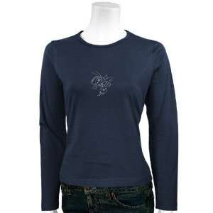   Navy Blue Rhinestone Logo Long Sleeve T shirt