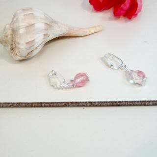 Clip on earrings pink givre bead n crystal dangles NWOT  