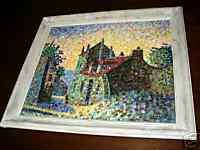 Rare Lamberts Impressionist Castle Dotted Oil Painting  