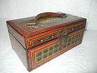 Old Painted & Lacquered Work Wooden Box With Iron Handle & Latch