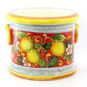  LIMONI FONDO ROSSO Round cachepot with rings [#9282 LFR 