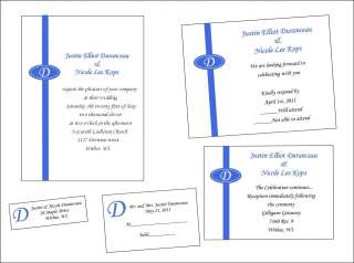 100 BLUE LINE MONOGRAM WEDDING INVITATIONS W/ EXTRAS  