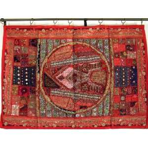  Red Indian Decorative Large Wall Tapestry Sari Throw