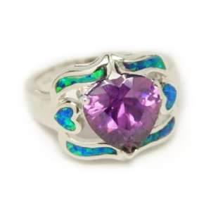  Sterling Silver Amethyst and Opalite Heart Ring Jewelry
