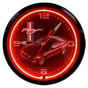  Ford Mustang Red/Black Neon 20 Wall Clock Made In USA New 