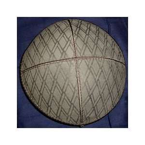  Gray Leather Kippah Yarmulke with Embossed Basket Weave 