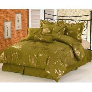  11Pcs Sage Floral Metallic Bed in a Bag Set King