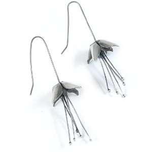  Contemporary Sterling Silver Flower Drop Earrings Jewelry