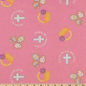  45 Wide Easter Blessings Pink Fabric By The Yard: Arts 