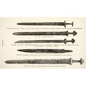  1889 Wood Engraving Swords Iron Tumulus Axe Comb Bead 