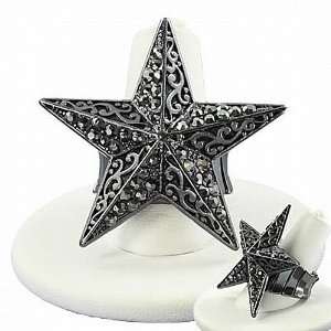  Large 3D Black Crystal Star Stretch Fashion Ring Jewelry