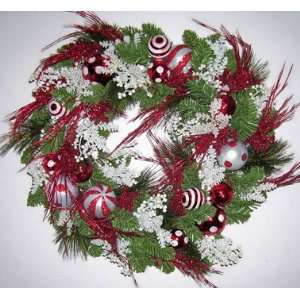  24 Red & Cream Christmas Ornament Wreath