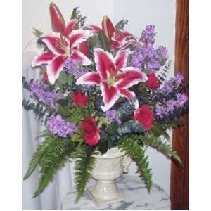  Silk Rose, Purple Lilac & Lily Floral Arrangement