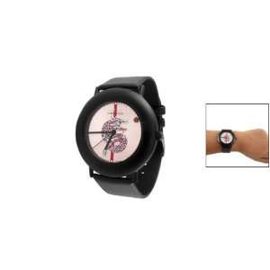   Black Faux Leather Band Round Dial Case Wristwatch: Sports & Outdoors