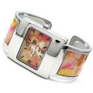  Cat Themed Silver Bangle Wristwatch