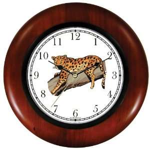 Leopard Cat Wooden Wall Clock by WatchBuddy Timepieces (Cherry Wood 