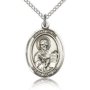   Sterling Silver 3/4in St Paul the Apostle Medal & 18in Chain Jewelry
