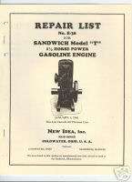 Sandwich Model T 1 1/2 Gasoline Engine Repair List 1942  