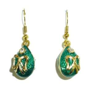  Green Enamel with Bow & Crystal Egg Pierced Earrings 