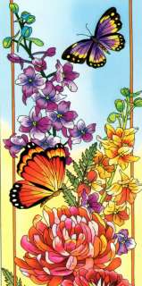 BUTTERFLY FLORAL BOTANICAL 9X40 GLASS WINDOW PANEL  