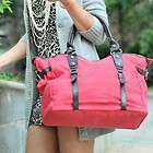   Style Canvas Shopper Tote Weekend Shoulder Travel Bag Handbag Red