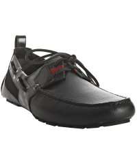    black pebble leather web stripe boat shoes  